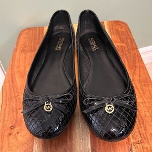 Michael Kors Black Quilted Flats with Gold Accent